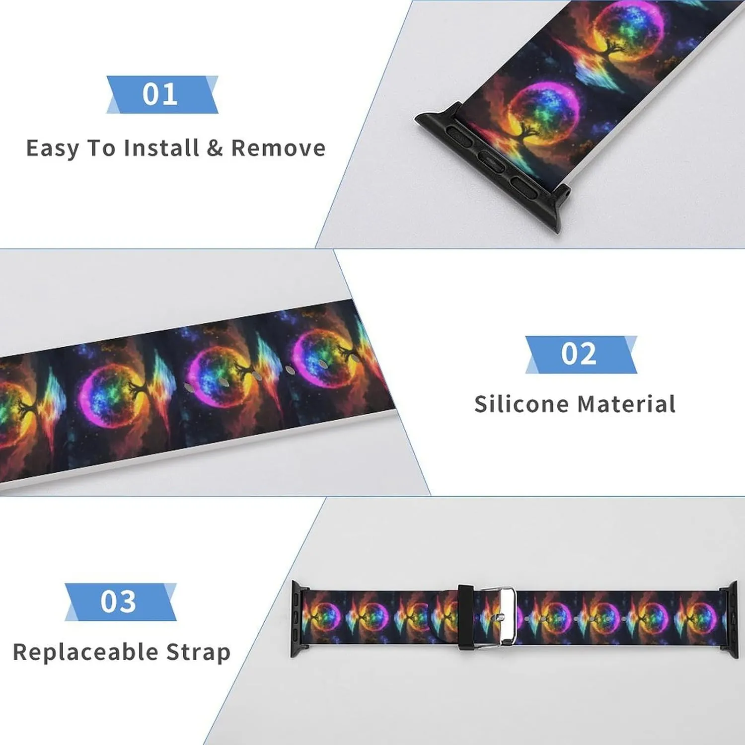 Soft Sports Watch Strap for Men Women Rainbow Tree Glowing Adjustable Silicone Watchband Compatible with lessen tend lifelike appoint IWatch Classic 