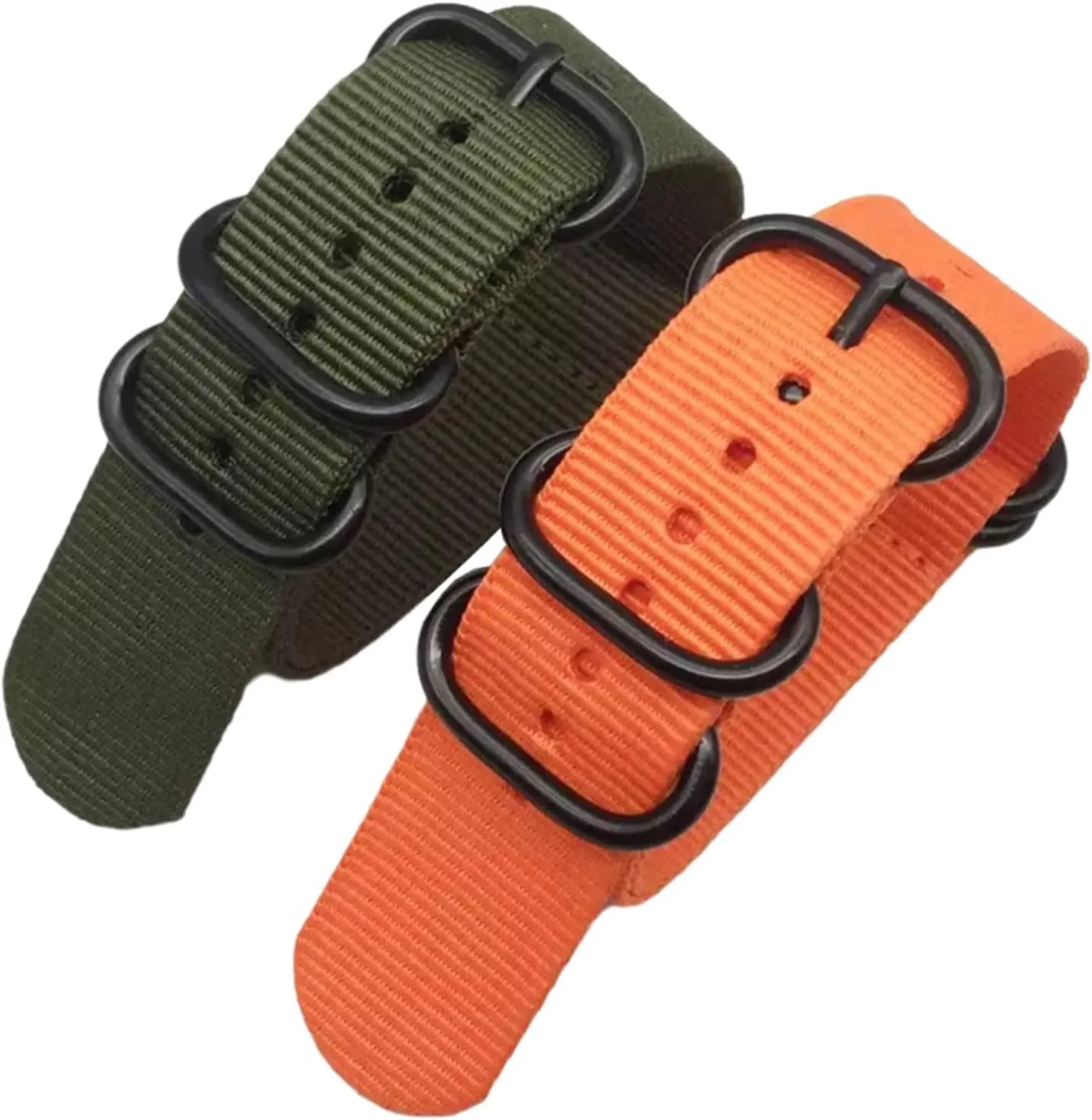 Solid Color Nylon Military Watch Band handle embryo with Black 5 Rings Buckle Striped WatchBand Replacement Accessories Smartwatch Bands,Universal Strap,20/22/24mm Men 