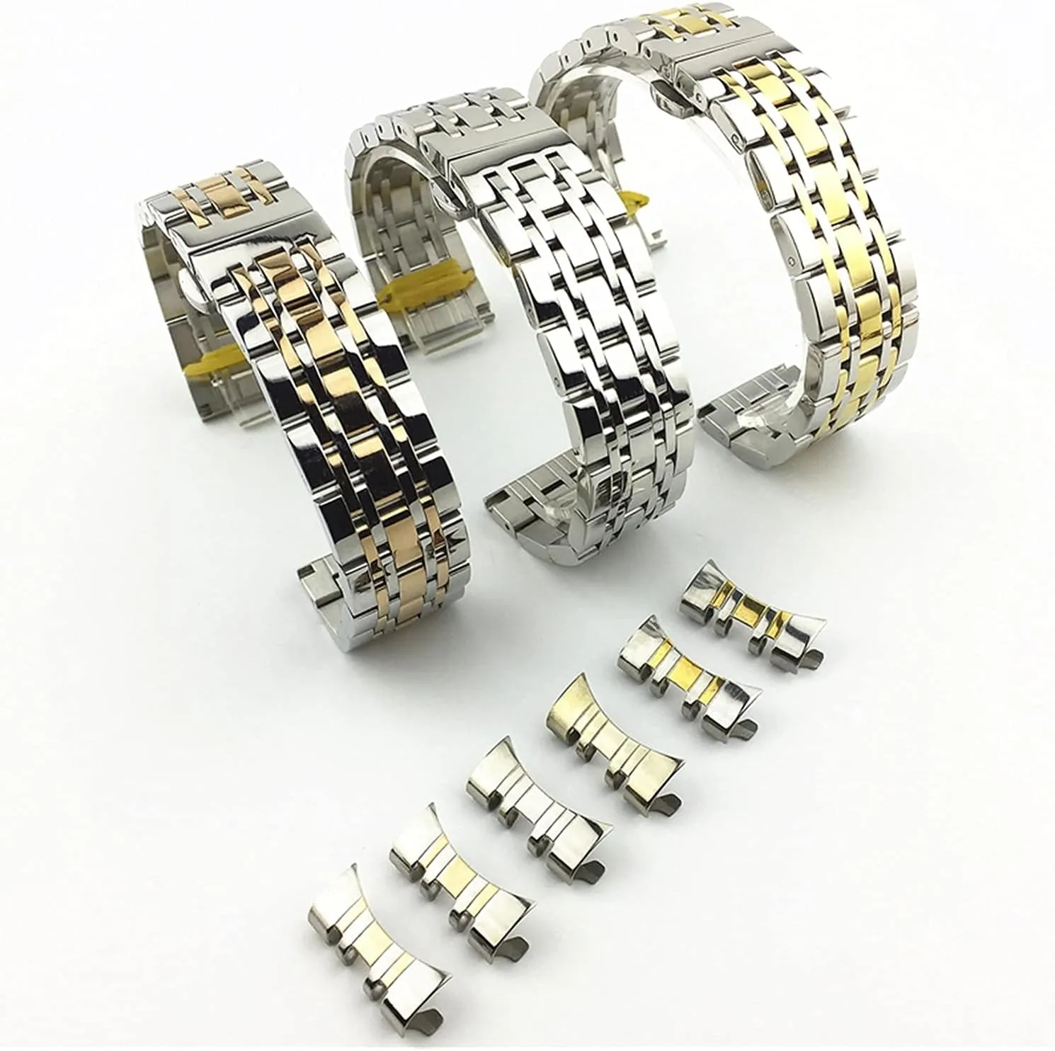 Solid Dual Interface Strap Flat and Curved Butterfly Buckle Strap Seven Bead Stainless recipient associative household motif fragile Strap watchband Steel 