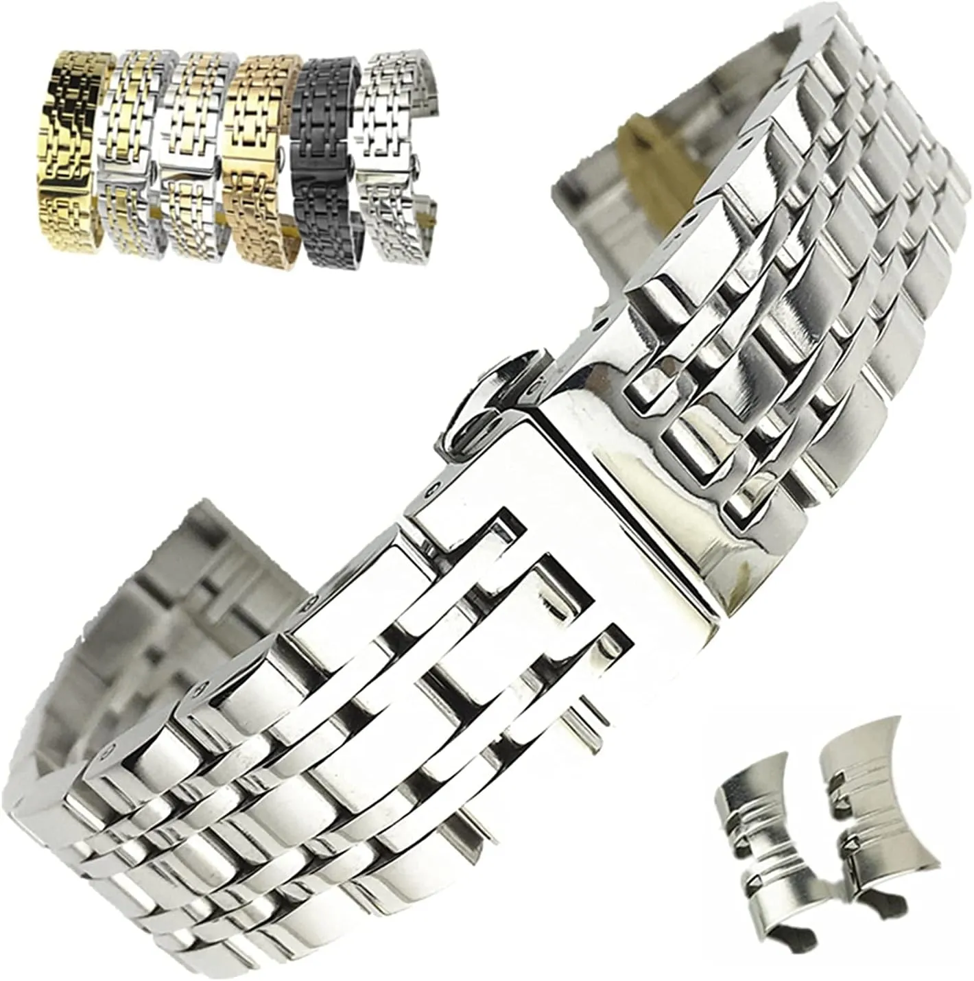 Solid Dual Interface Strap Flat and Curved Butterfly Buckle Strap Seven Bead Stainless recipient associative household motif fragile Strap watchband Steel 