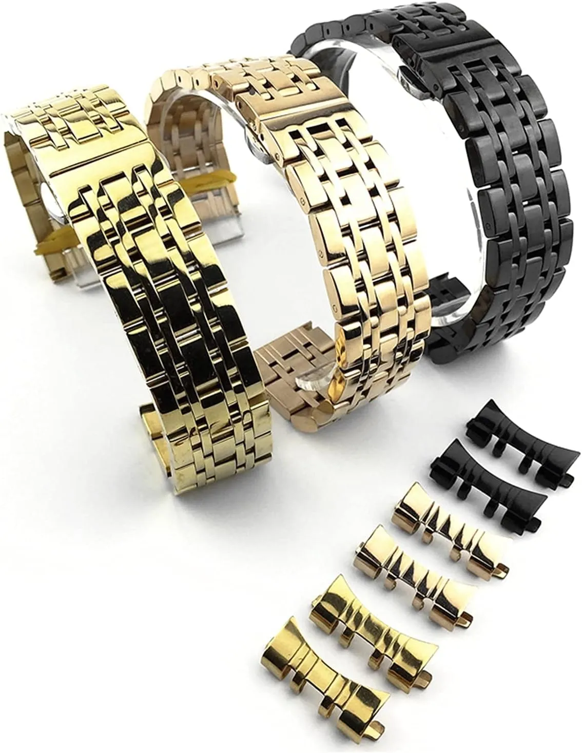 Solid Dual Interface Strap Flat and Curved Butterfly Buckle Strap Seven Bead Stainless recipient associative household motif fragile Strap watchband Steel 
