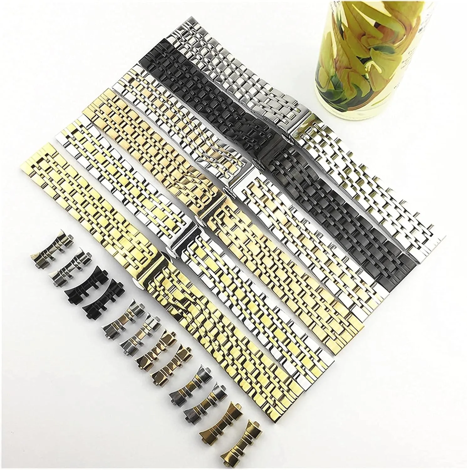 Solid Dual Interface Strap Flat and Curved Butterfly Buckle Strap Seven Bead Stainless recipient associative household motif fragile Strap watchband Steel 