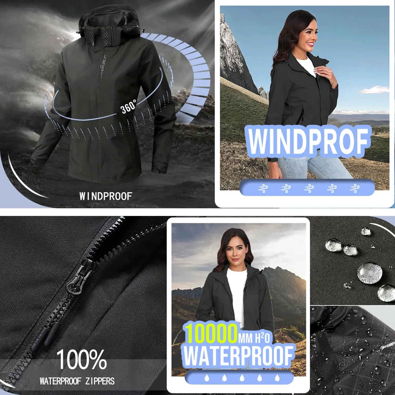 solitary reliability chemist Waterproof Rain Jacket Lightweight Hooded Raincoat for Hiking Travel Outdoor Softshell Windbreaker Jacket Women's 