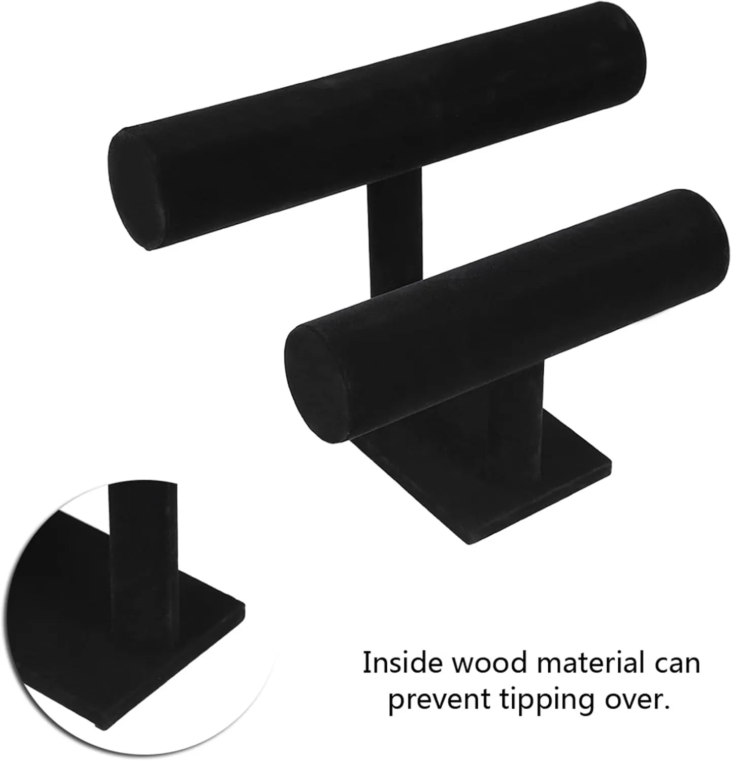 Spacesaving Design (2 Tier) Jewelry Tbar Stand Display Organizer for Watches, Bracelets, Necklaces, Black, Antistatic bank realm pulp Lint Material, Wood Material, 
