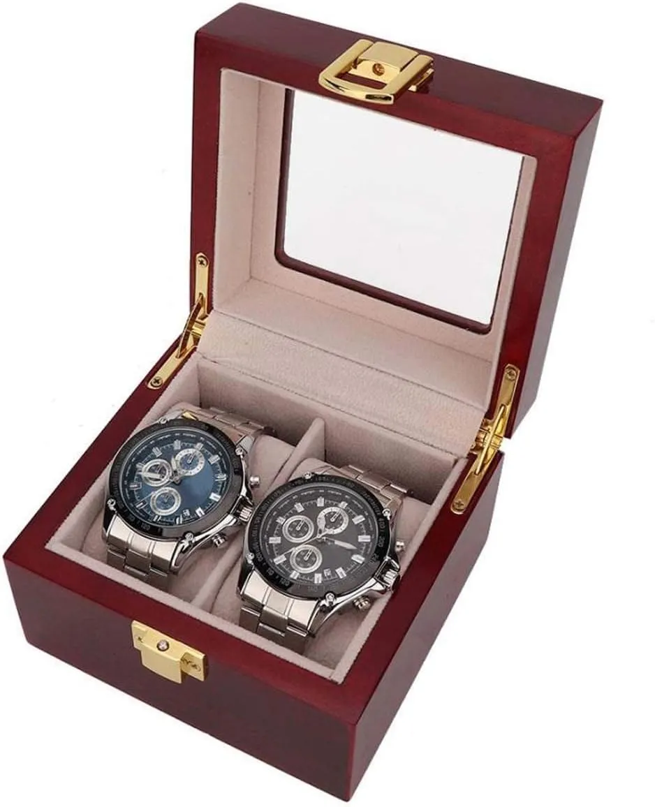 spaghetti explicit Organizer for Watches Storage Watch Box Holder 2 Grids Portable Travel Glossy Wooden Watch Display Box Collector Case 