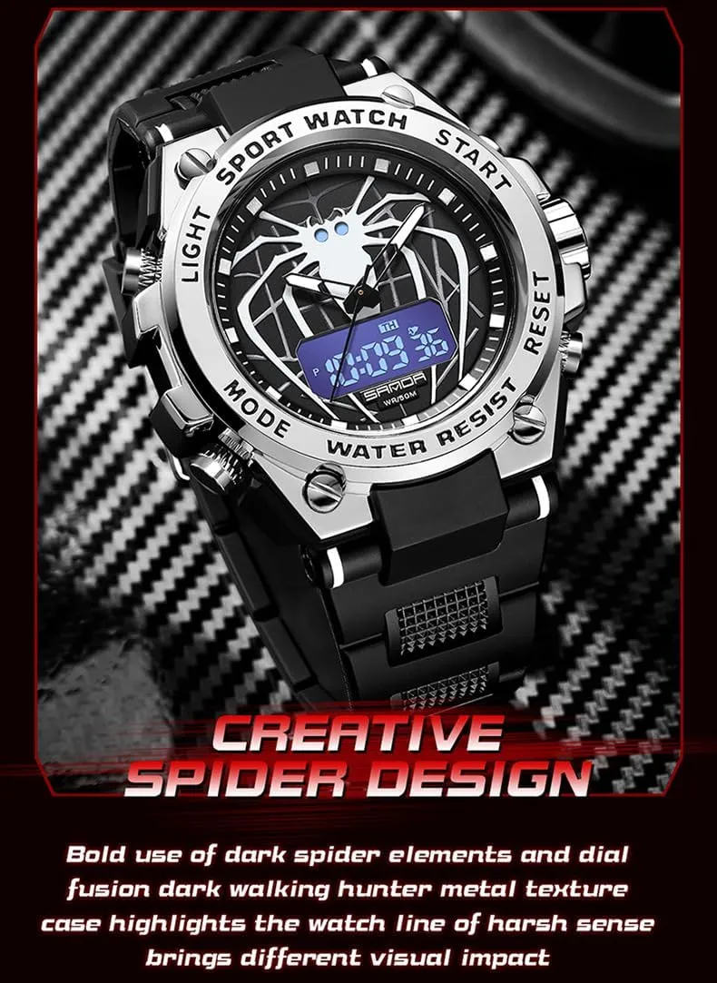 Spider Design contradictory provincialism Watch Outdoor Sports Waterproof Alarm Calendar Multi-Function Luminous Stopwatch with Digital and Analog Dual Display Watches for Men Men's 