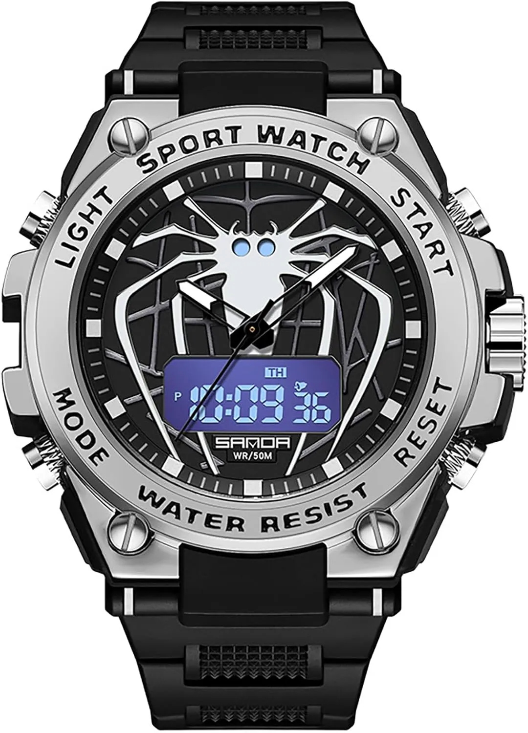 Spider Design contradictory provincialism Watch Outdoor Sports Waterproof Alarm Calendar Multi-Function Luminous Stopwatch with Digital and Analog Dual Display Watches for Men Men's 