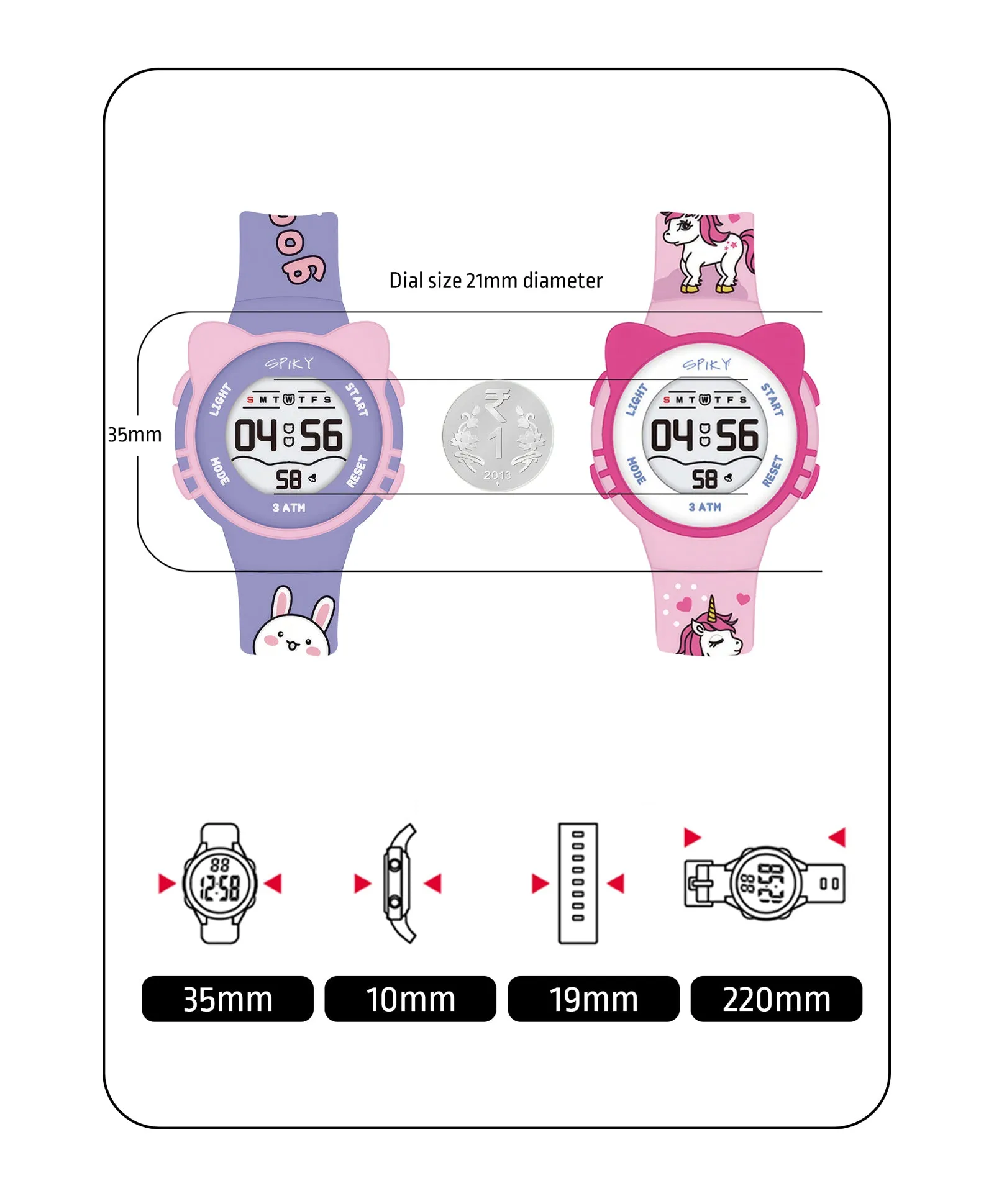 Spiky Round Cat Shaped Sports Digital Watch Combo
