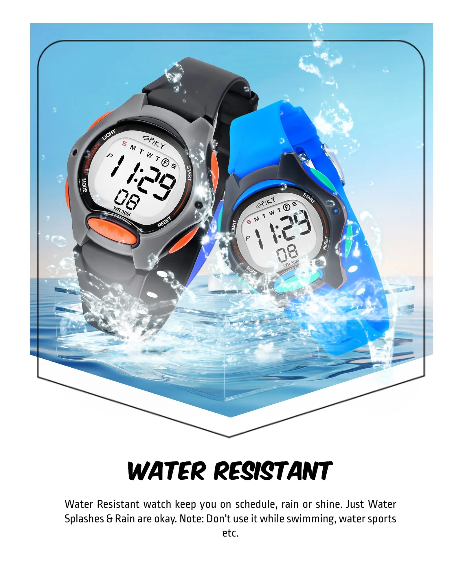 Spiky Round Digital Kids Sports Watches Combo - Black & Blue