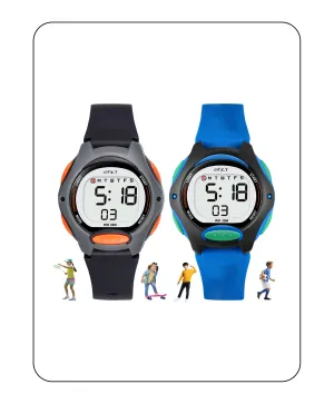Spiky Round Digital Kids Sports Watches Combo - Black & Blue