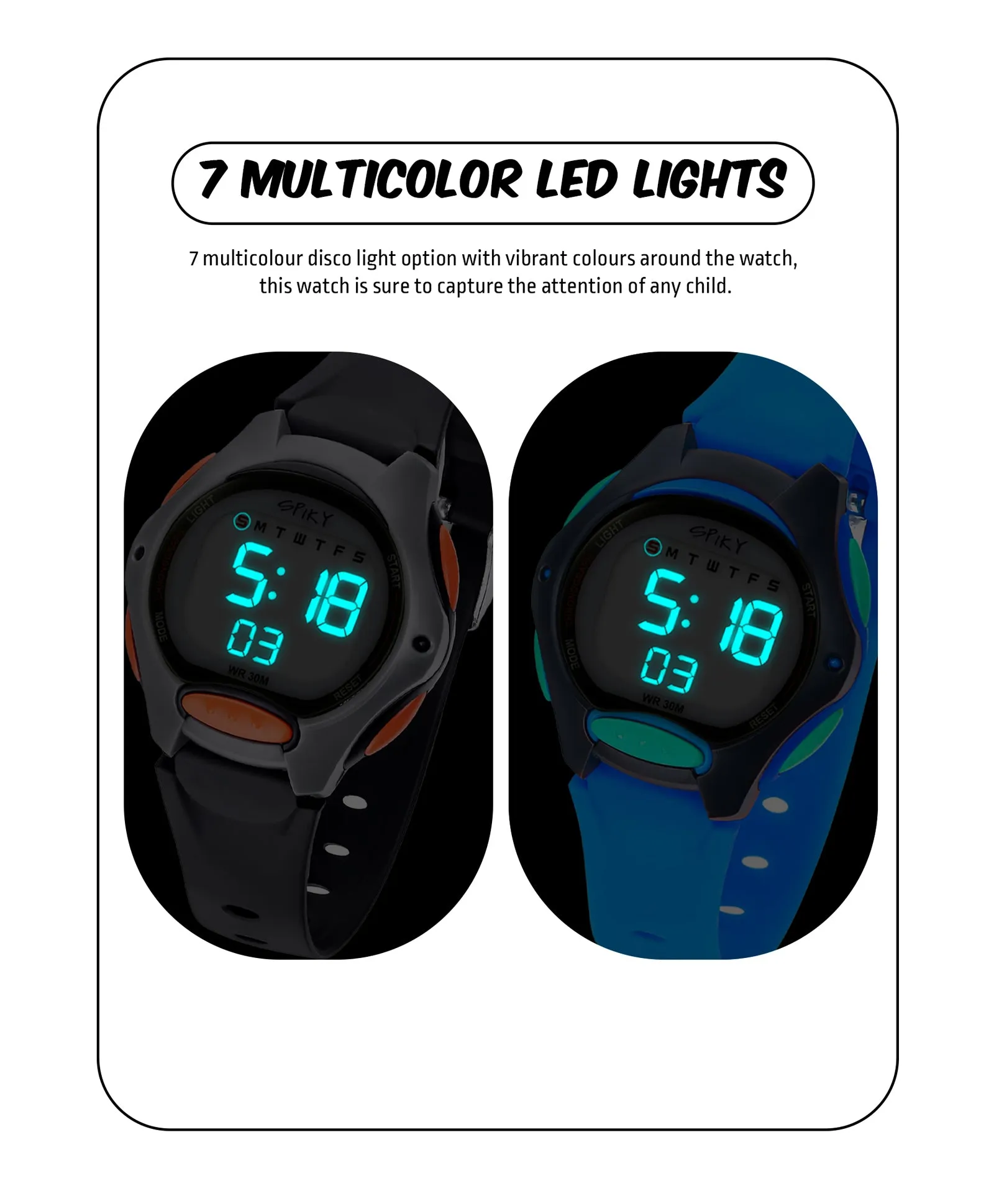 Spiky Round Digital Kids Sports Watches Combo - Black & Blue