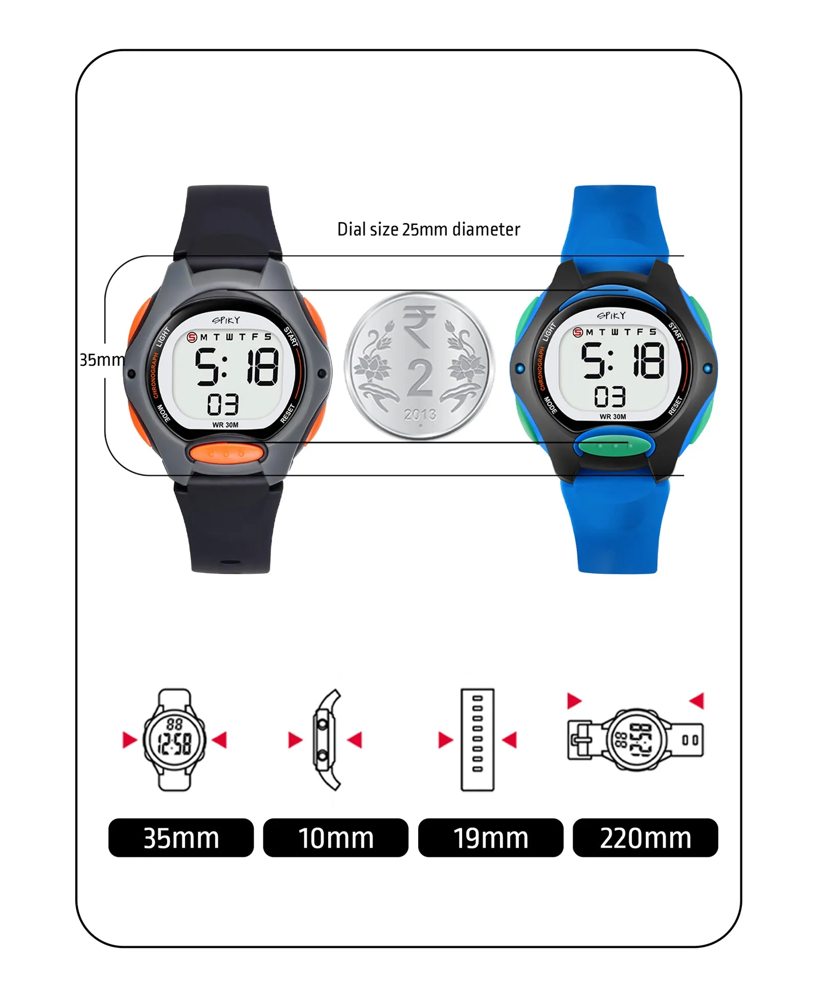 Spiky Round Digital Kids Sports Watches Combo - Black & Blue