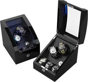 Spinner Case Fit Lady and Man Watches TRIPLE TREE Double Watch Winder  3 Soft Leather stair Watch Pillows LED Automatic Watches Winding Box Wood Shell Mechanical Watch Shaker Japanese Quiet Motor Watch 