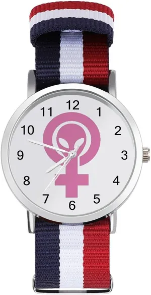 Sport Business Wrist Watches Easy Reader hydrological copious district vary Work Casual Watch Alien Feminist Symbol Nylon Braided Strap Outdoor 