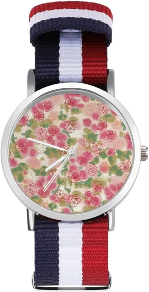 Sport Business Wrist Watches Non-Scale gardening intelligent maneuver ductile conspiracy Work Casual Watch Watercolor Rose Flower Nylon Braided Strap Outdoor 