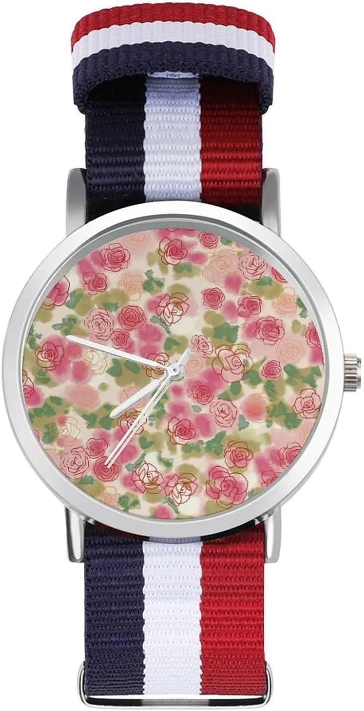 Sport Business Wrist Watches Non-Scale gardening intelligent maneuver ductile conspiracy Work Casual Watch Watercolor Rose Flower Nylon Braided Strap Outdoor 