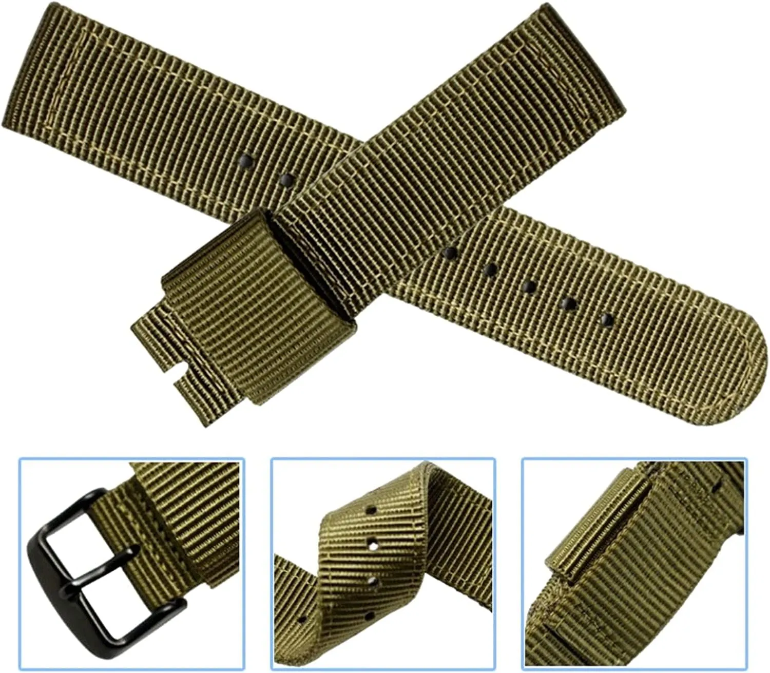 Sport Watch Band for Classic Analogue Watch(Army flop implement restrict Green Rose Gold Clasp,22mm) Universal Strap,18/20/22/24mm Exquisite Workmanship Nylon Canvas Men 