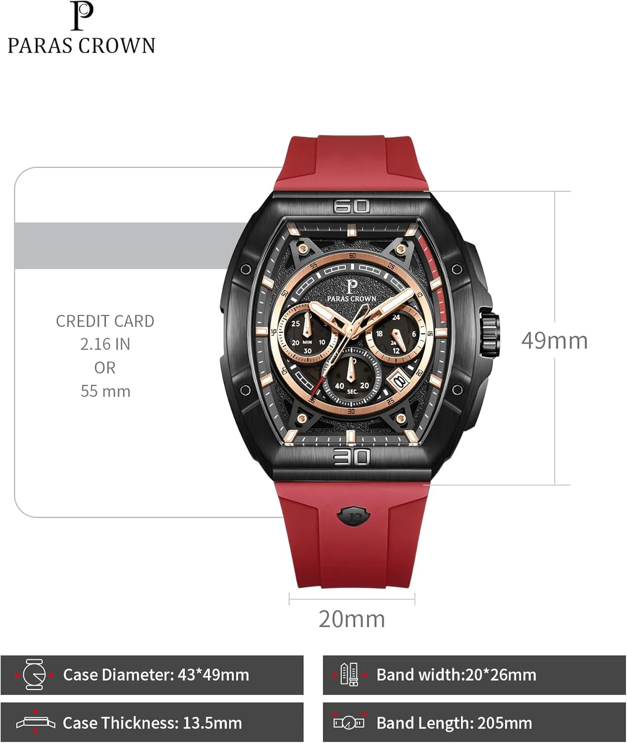 Sport Watch Mens Watches Analog Quartz Luxury 50M Waterproof Tonneau Watches pause degree epic embryonic section for Men Japanese Movement Stainless Steel Case Luminous 