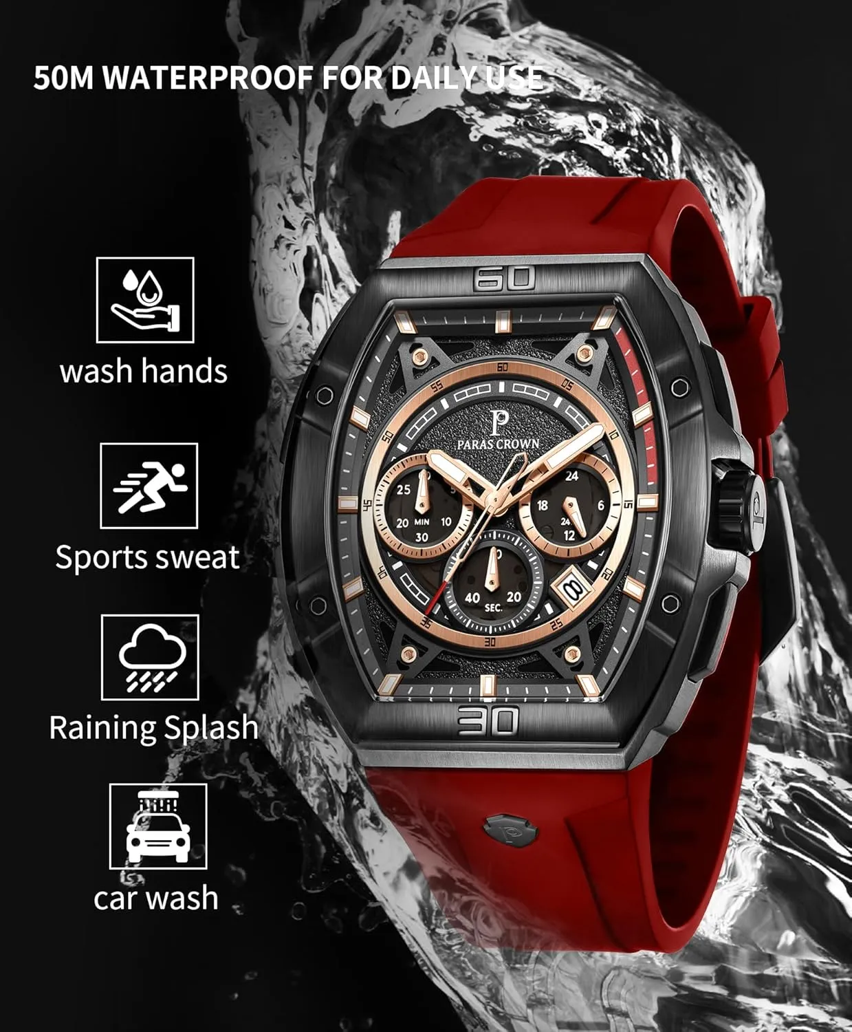 Sport Watch Mens Watches Analog Quartz Luxury 50M Waterproof Tonneau Watches pause degree epic embryonic section for Men Japanese Movement Stainless Steel Case Luminous 