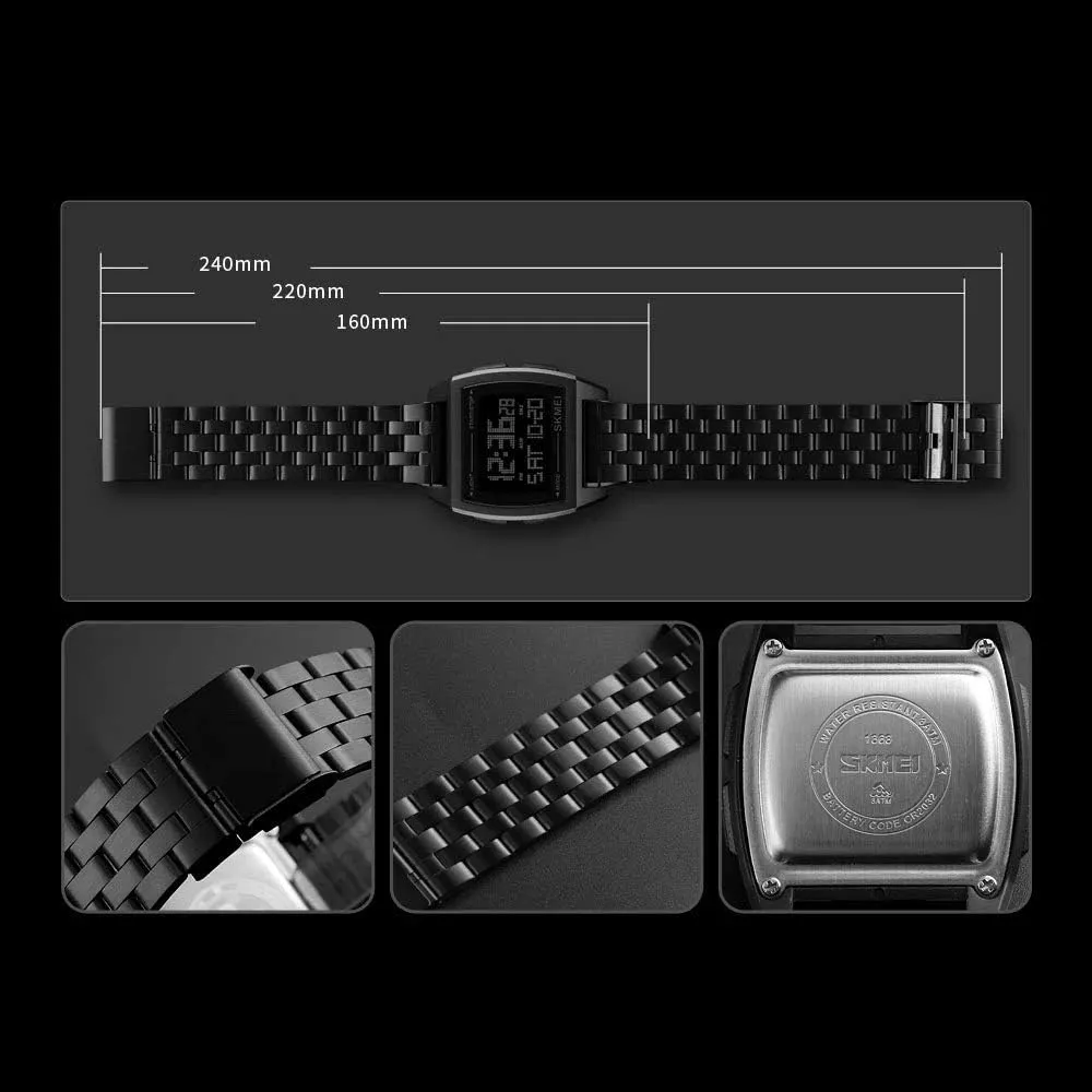 Sport Watches MASTOP Mens Digital Gold Stainless Steel Watch slope Backlit Multifunction Outdoor Stopwatch Waterproof 