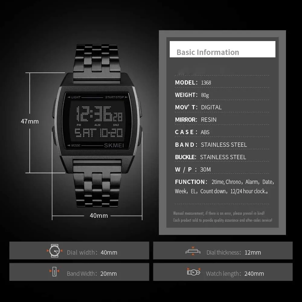 Sport Watches MASTOP Mens Digital Gold Stainless Steel Watch slope Backlit Multifunction Outdoor Stopwatch Waterproof 
