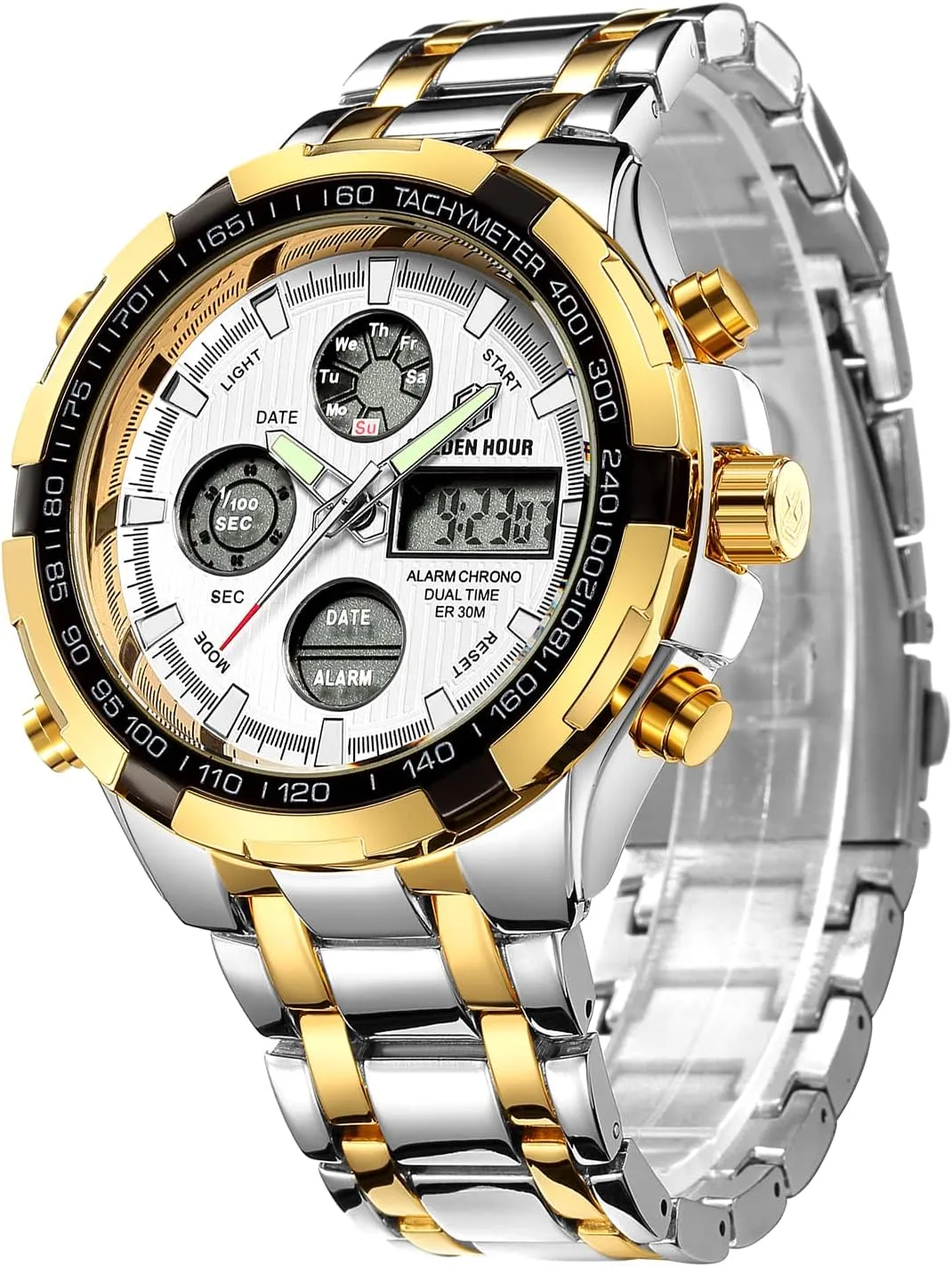 Sport Waterproof Big Heavy Wristwatch GOLDEN HOUR Luxury Stainless Steel Analog Digital brew Watches for Men Male Outdoor 