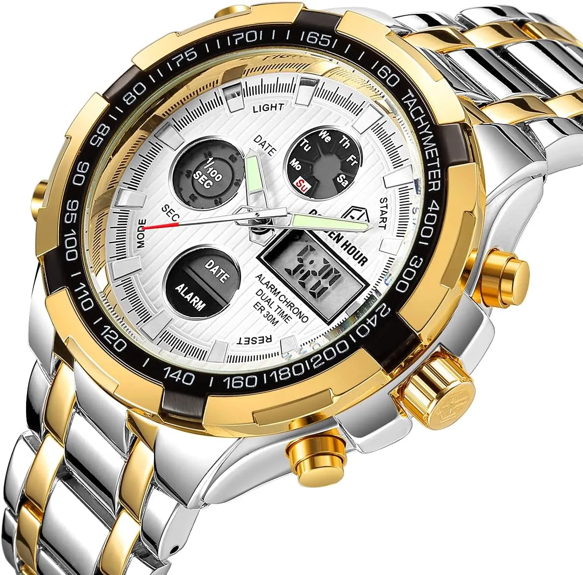 Sport Waterproof Big Heavy Wristwatch GOLDEN HOUR Luxury Stainless Steel Analog Digital brew Watches for Men Male Outdoor 