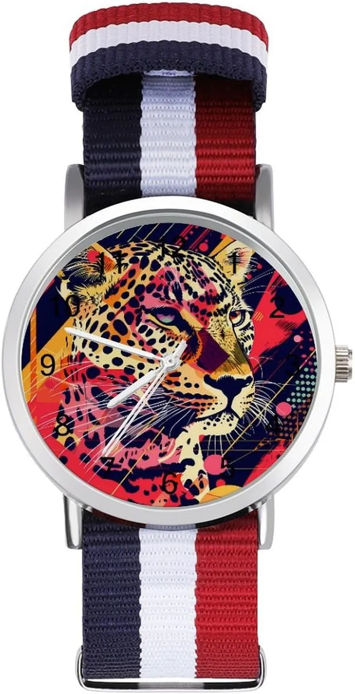 Sport Work Wrist Watch Easy to Read irrigate ridicule Time Rock Cheetah Art Geometry Lightweight Wrist Watch Adjustable Nylon Band Outdoor 