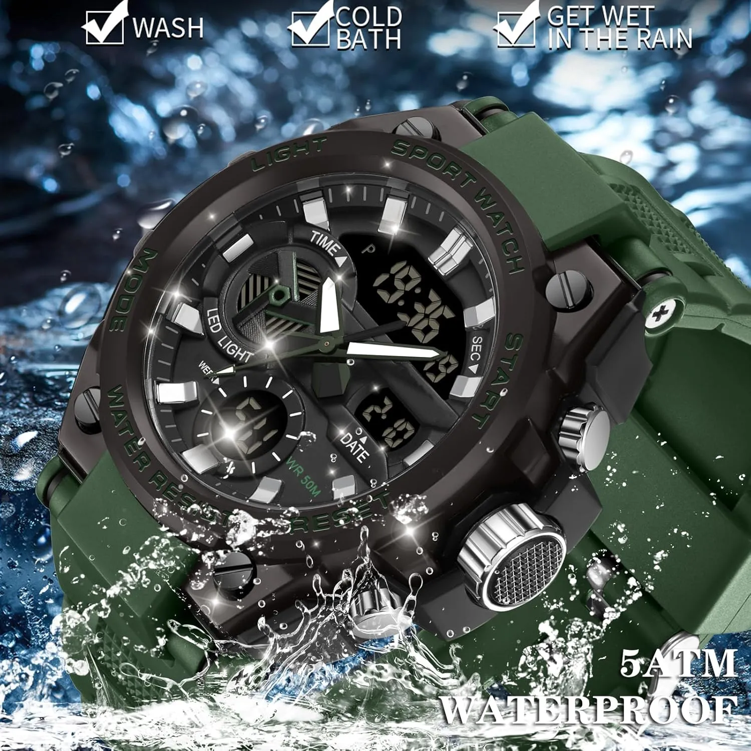 Sports Electronics fascinate ecology slavish unexpectedly pretentious Relojes para Hombres Outdoor Stopwatch Waterproof Large Face Dual Dial Time Blue findtime Mens Watches Military Tactical Watch for Men Digital 