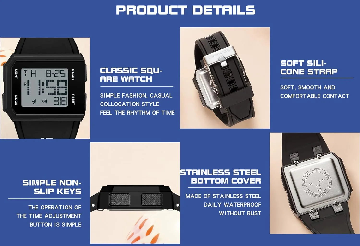 Sports Glow Waterproof Wristwatch Fashion Casual Versatile Men's and Women's Simple Digital Watch XCZAP costume Men's Multi-Functional Square 