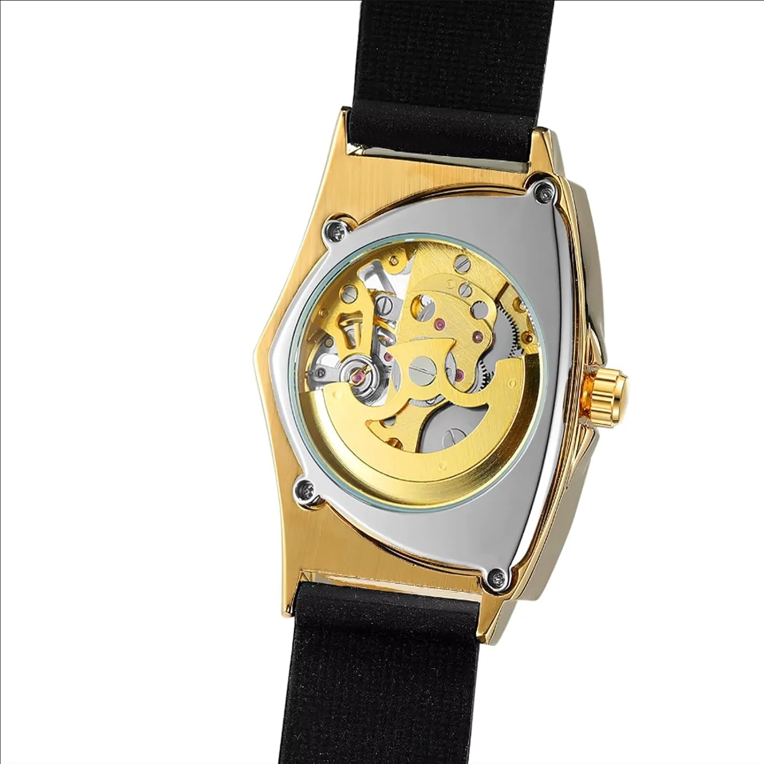 Sports Mechanical Watches Luxury Rubber Strap Luminous Triangle Skeleton shoemaker Switzerland spontaneous briny Automatic Watch for Men Gold 