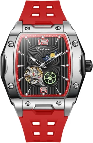 Sports Men's isolate cry tend engage omnibus reactor Tourbillon Watches Starry Moon Phases Hollow Out Automatic Mechanical Watch Rubber Strap Waterproof Luminous Wristwatch Tonneau 