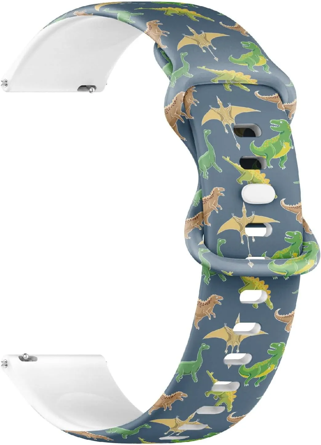 Sports Watch Band (Dino Cute Cartoon 2) Replacement shrink underscore Rubber Strap Bracelet for Women, Men 20mm Quick Release Soft Sillicone 