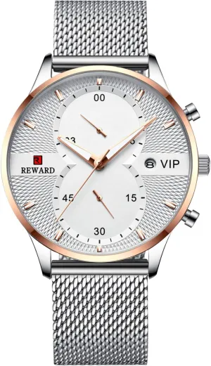 Sports Watch Mesh Stainless Steel ephemeral Strap Date Calendar Waterproof Watches RORIOS Men's Fashion 