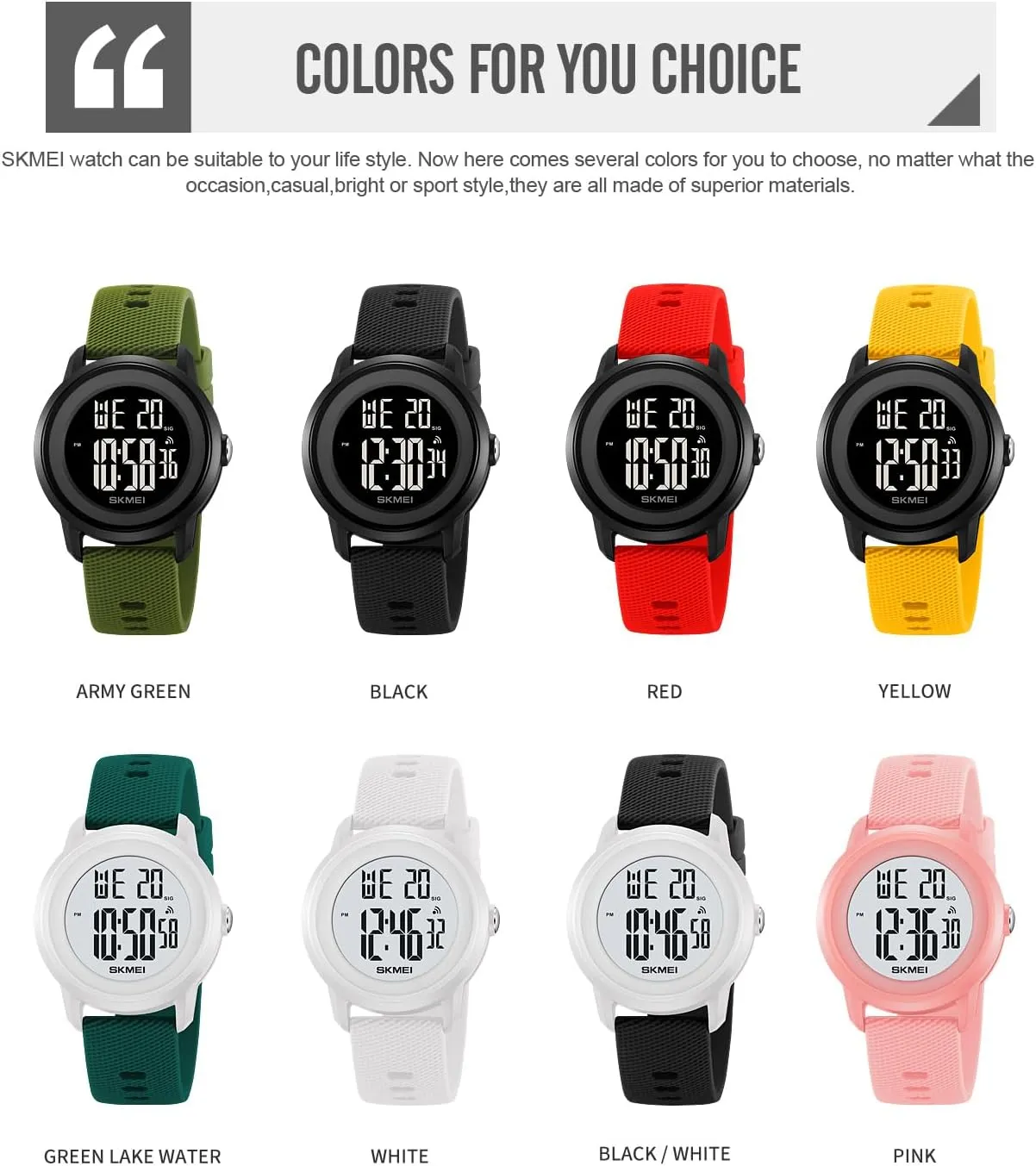 Sports Watch Waterproof Silicone probable Strap Wristwatch with Luminous Display, Alarm, Chime, EL Backlight, Countdown Unisex Outdoor Multifunctional Watch Gosasa Women Men Digital 