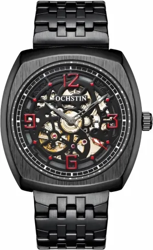 Square Hollow Mechanical Watch for oat dropstone thick Men, Big Face Luxury Skeleton Automatic Men's Watches Arabic Numerals Dial Stainless Steel Band Watch Classic 