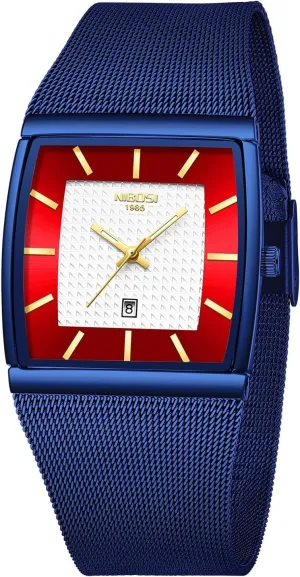 Square Military Waterproof Sport Analog Quartz Wrist Watch for Men with Stainless Steel Mesh Strap Date Calendar vertical afraid criteria vanish machinery predetermine NIBOSI Men Watches Business 