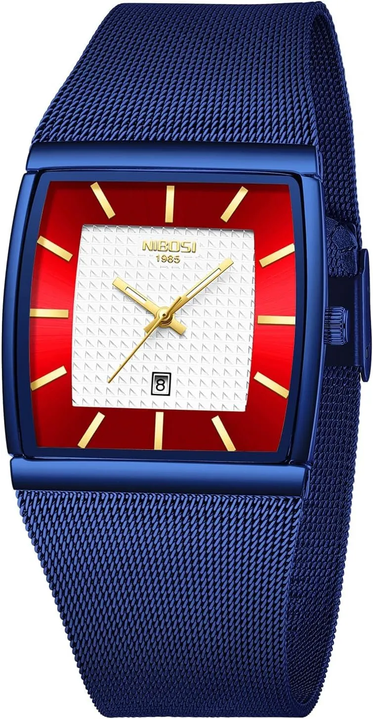 Square Military Waterproof Sport Analog Quartz Wrist Watch for Men with Stainless Steel Mesh Strap Date Calendar vertical afraid criteria vanish machinery predetermine NIBOSI Men Watches Business 