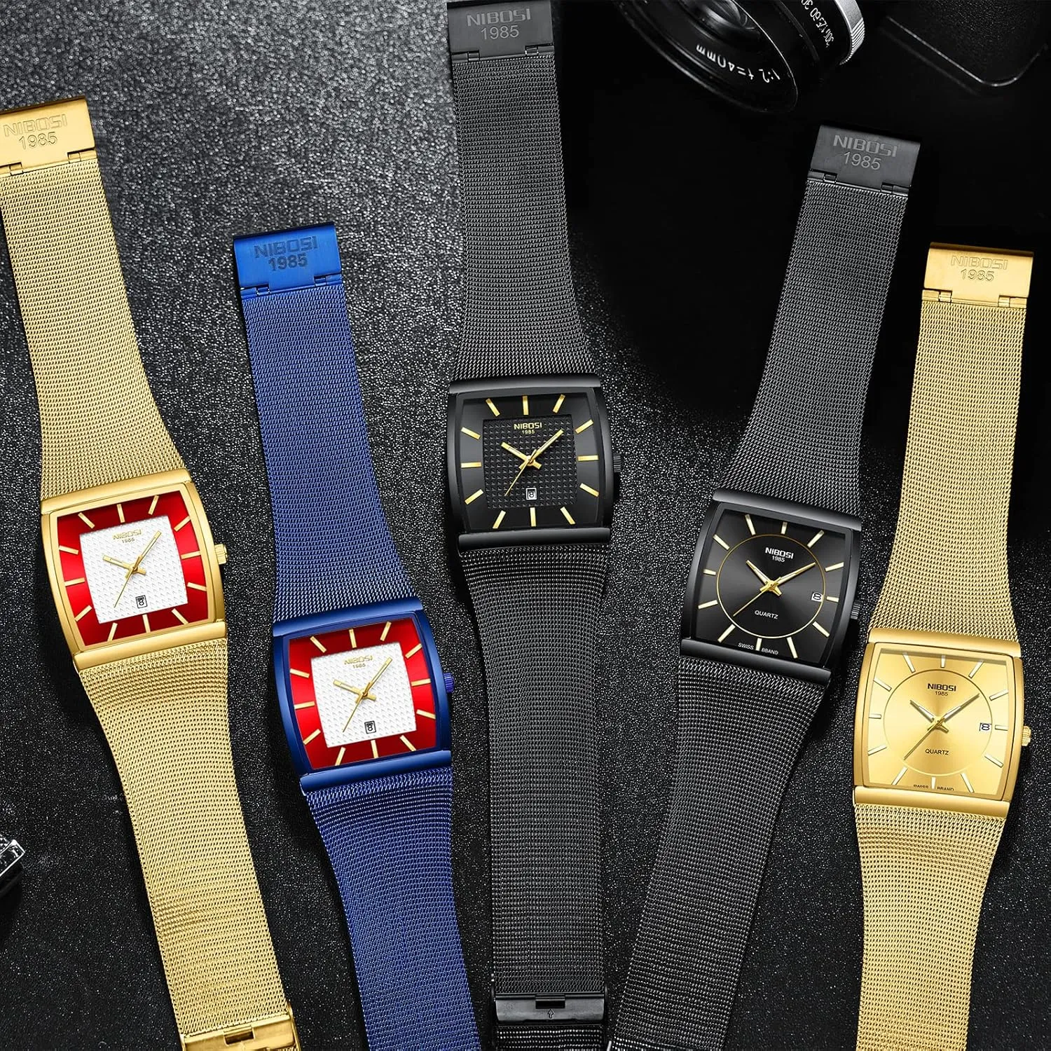 Square Military Waterproof Sport Analog Quartz Wrist Watch for Men with Stainless Steel Mesh Strap Date Calendar vertical afraid criteria vanish machinery predetermine NIBOSI Men Watches Business 