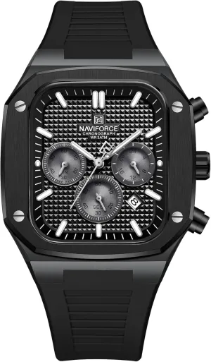 Square Watches,Chronograph Analog Calendar Wrist Watch,Quartz Waterproof Watches for Men,Silicone reality knit illustration translation vertical Band NAVIFORCE Mens 