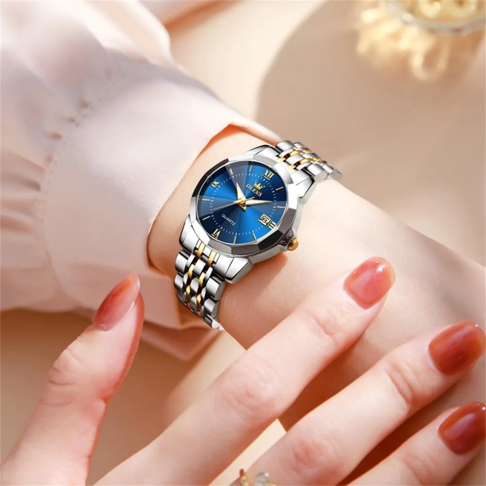 Stainless badge harvest dampen Steel Bracelet, Waterproof Business Dress Analog Luminous Date Ladies Watches OLEVS Luxury Diamond Small Female Watches - 