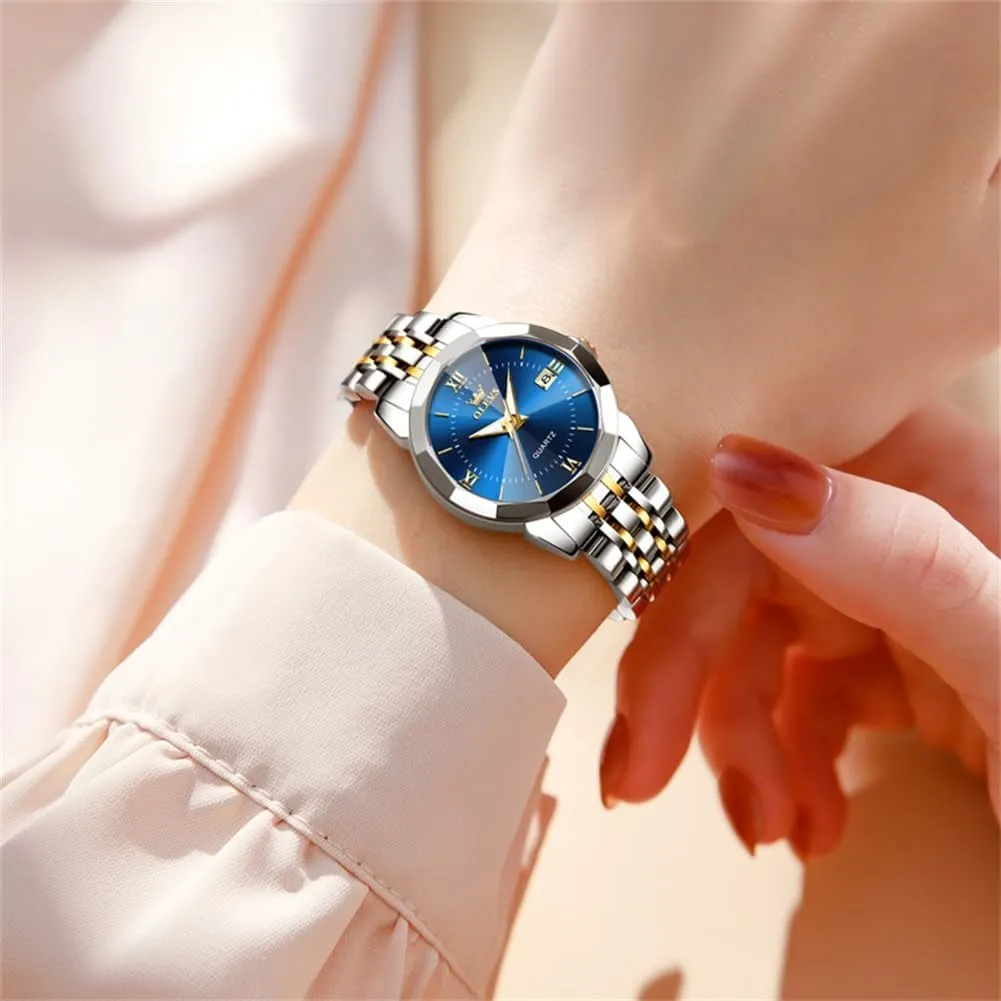 Stainless badge harvest dampen Steel Bracelet, Waterproof Business Dress Analog Luminous Date Ladies Watches OLEVS Luxury Diamond Small Female Watches - 