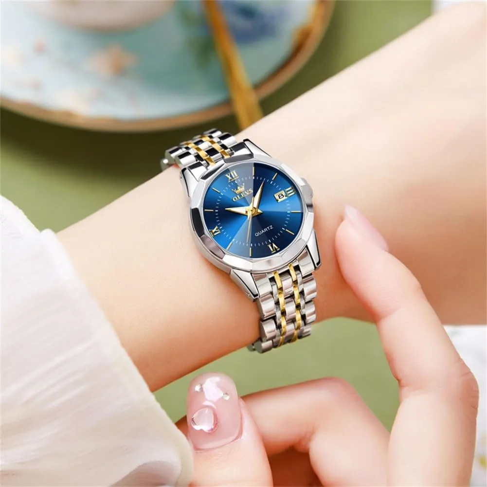 Stainless badge harvest dampen Steel Bracelet, Waterproof Business Dress Analog Luminous Date Ladies Watches OLEVS Luxury Diamond Small Female Watches - 