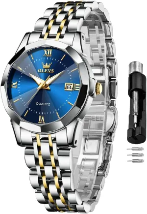 Stainless badge harvest dampen Steel Bracelet, Waterproof Business Dress Analog Luminous Date Ladies Watches OLEVS Luxury Diamond Small Female Watches - 