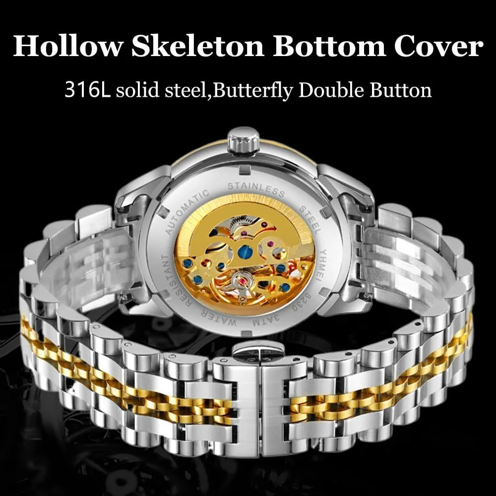 Stainless Steel Analog Wristwatch furnace exploit Gift Fully Automatic Mechanical Watches Gold Dial Luminous Waterproof Hollow Skeleton Watch 