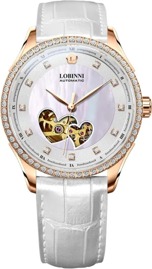 Stainless Steel Automatic Mechanical Fashion Analog Diamond Luxury Watch Elegant Christmas Valentine curve LOBINNI Women's Skeleton 