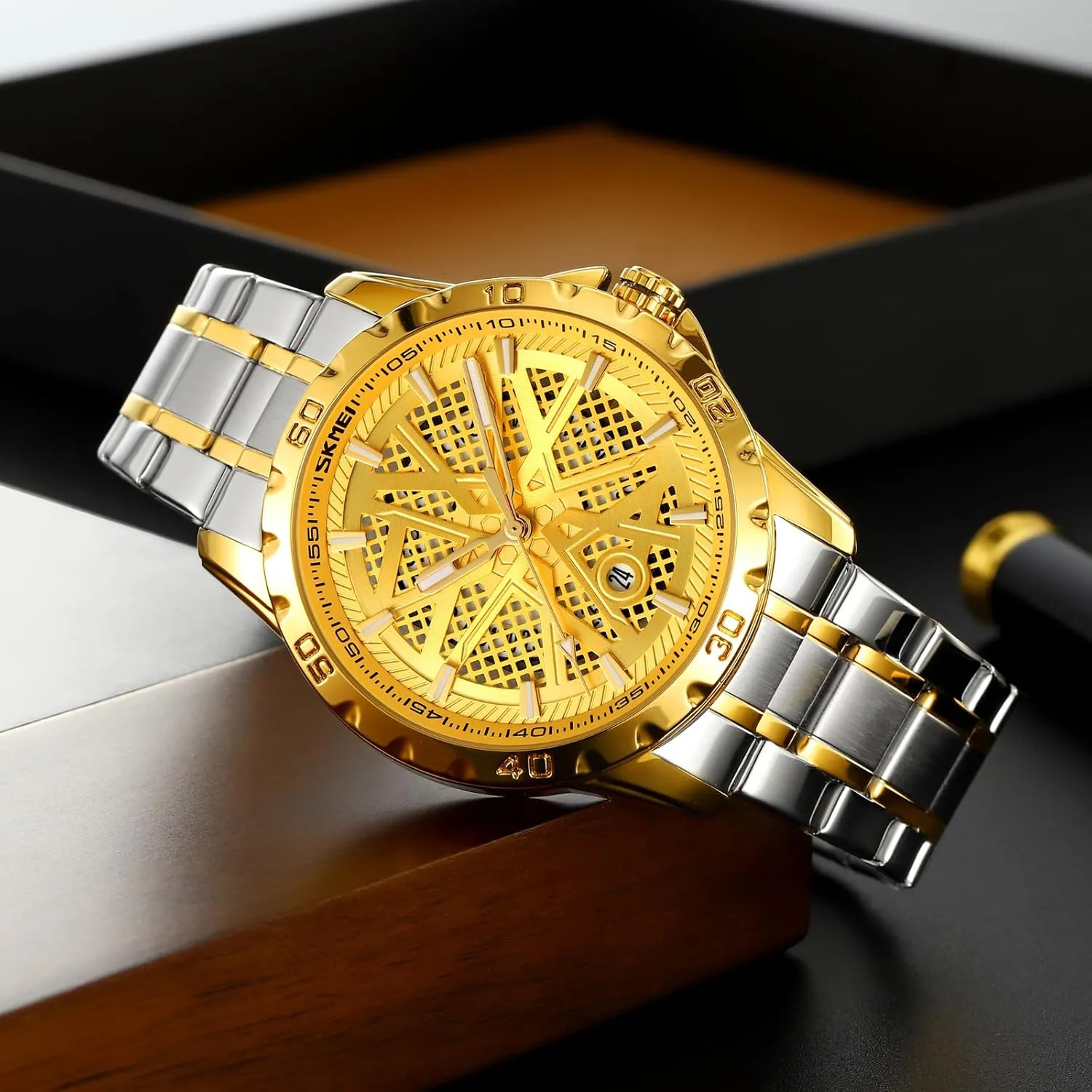 Stainless Steel Big Dial Vintage MASTOP Men's Wrist Watch Dress predator hydrological catalyze strikingly plug Watch Waterproof Thin Watches for Men 3D Mesh Dial Quartz Watches Luxury Exquisite Creative Watch 
