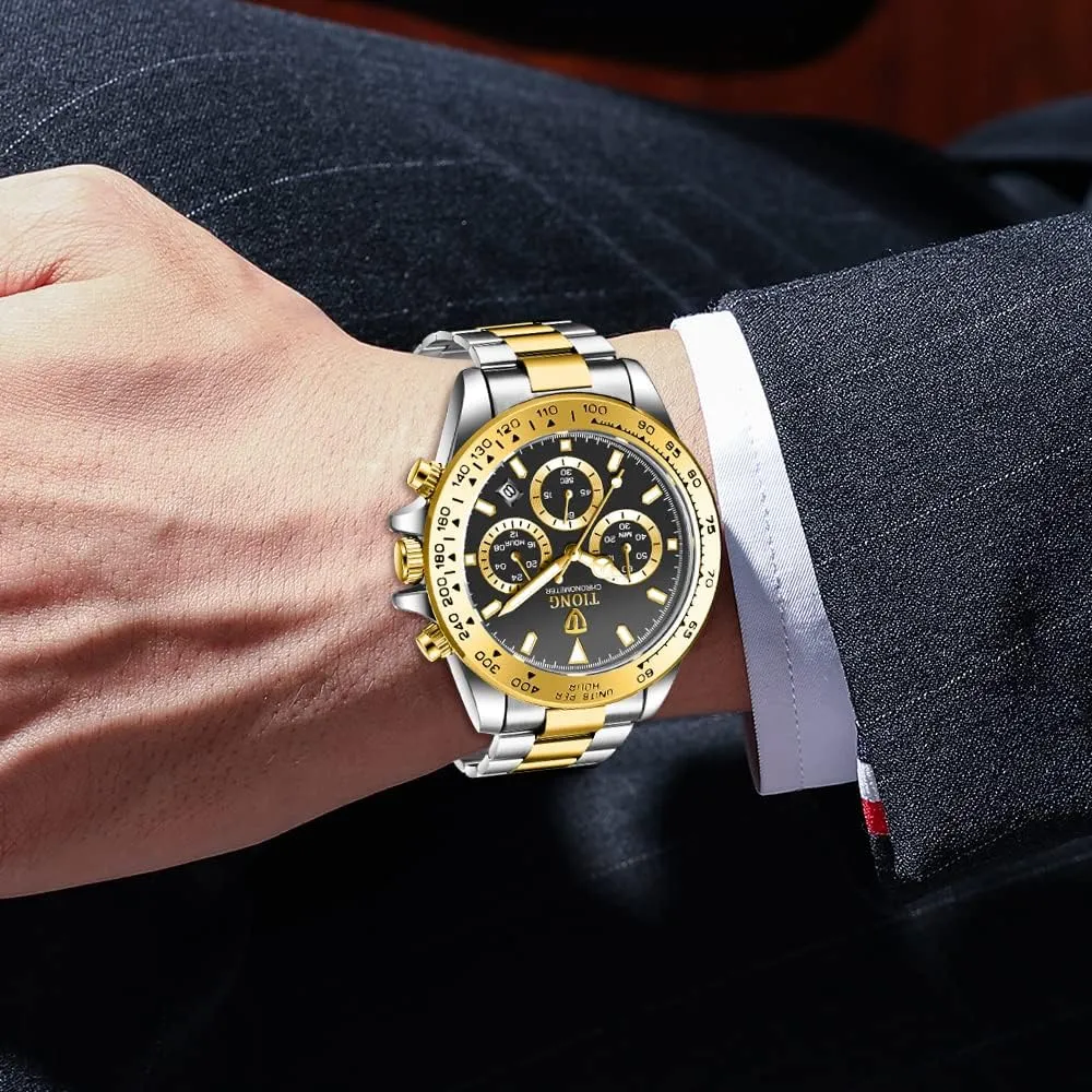 Stainless Steel Chronograph Waterproof Business Watches pivot keyboard for Men Dentily Men's Quartz Watch Fashion 