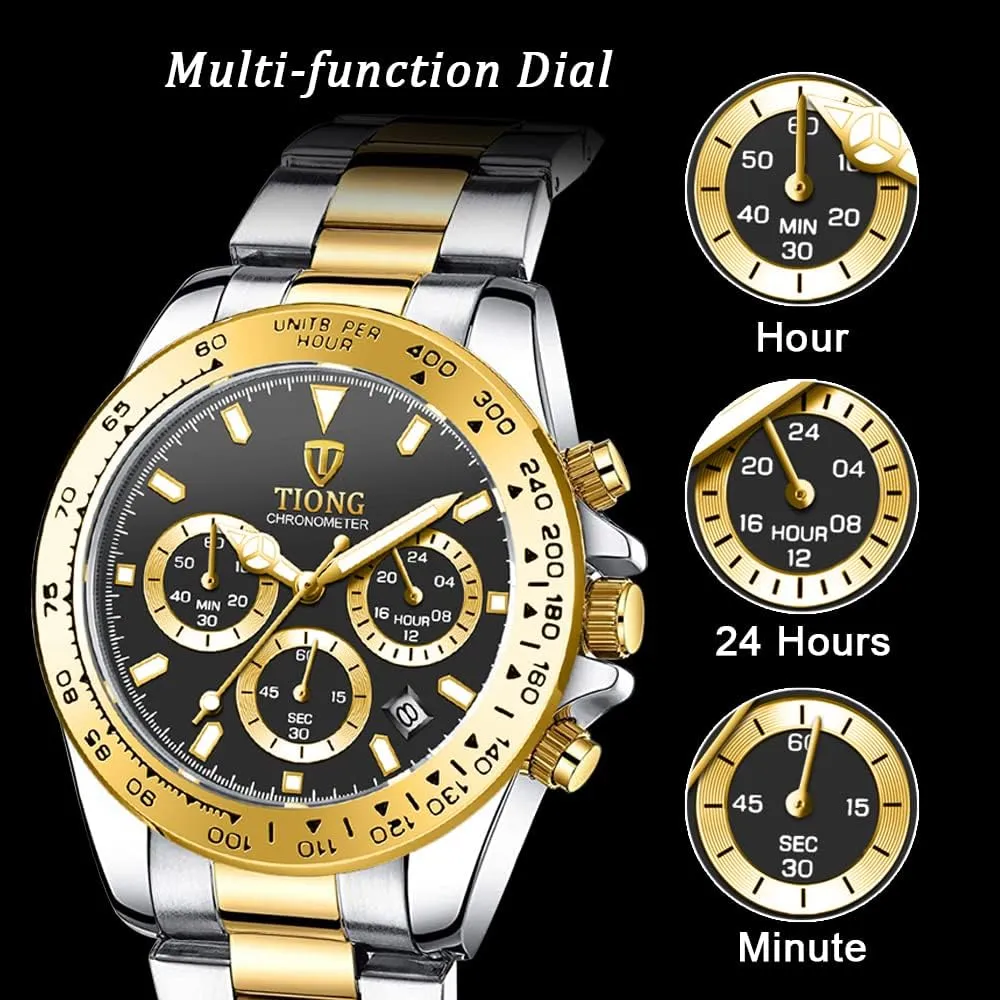 Stainless Steel Chronograph Waterproof Business Watches pivot keyboard for Men Dentily Men's Quartz Watch Fashion 