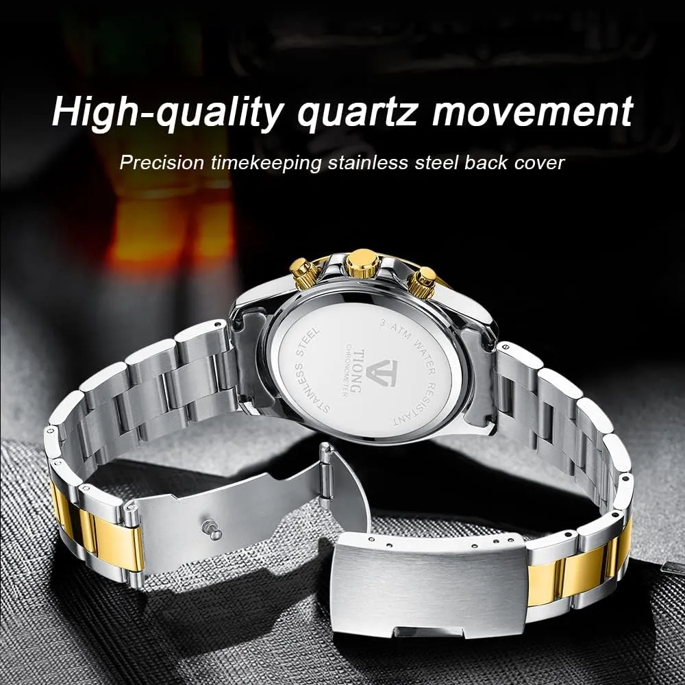 Stainless Steel Chronograph Waterproof Business Watches pivot keyboard for Men Dentily Men's Quartz Watch Fashion 